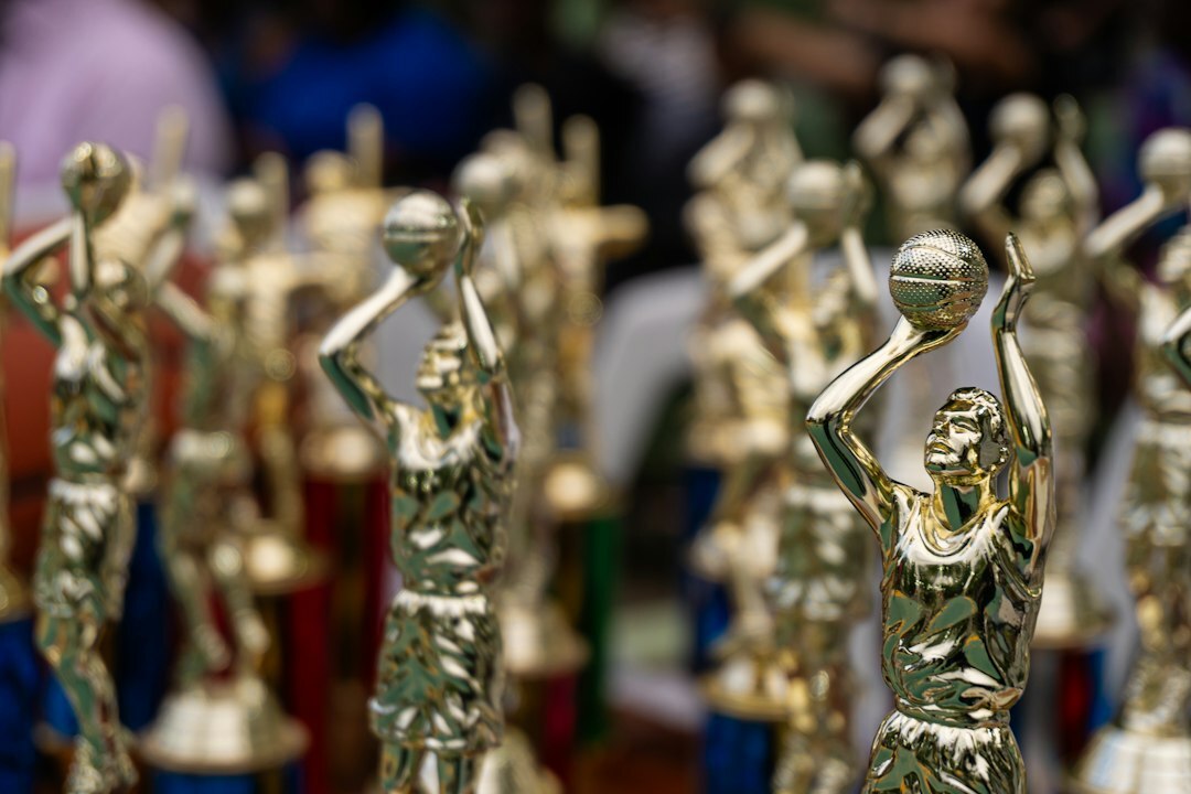 Award ceremony stage with trophy and applause